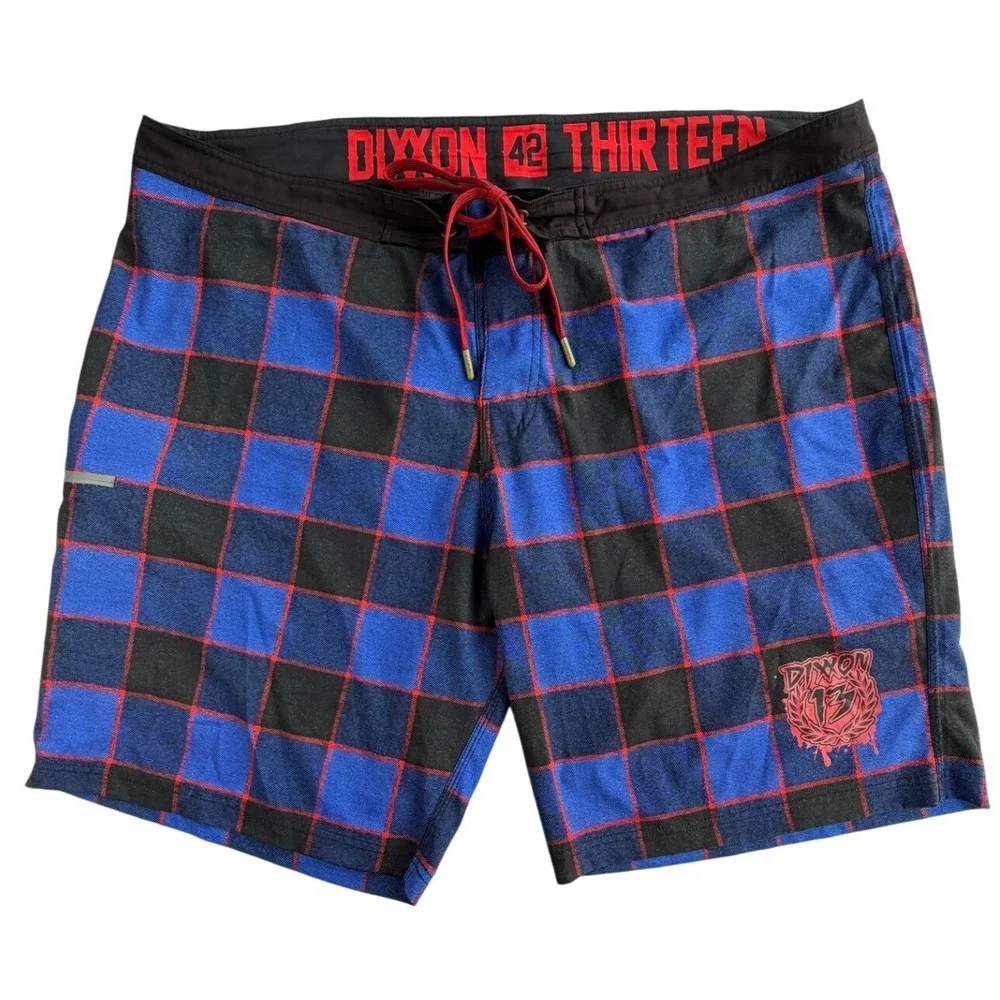 Dixxon Flannel Co Jason Friday the 13th Board Shorts Blue Black Plaid Mens 42 - Picture 1 of 7